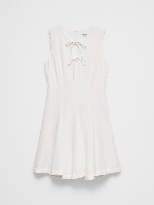 Linen-Blend Tie-Front Mini Dress