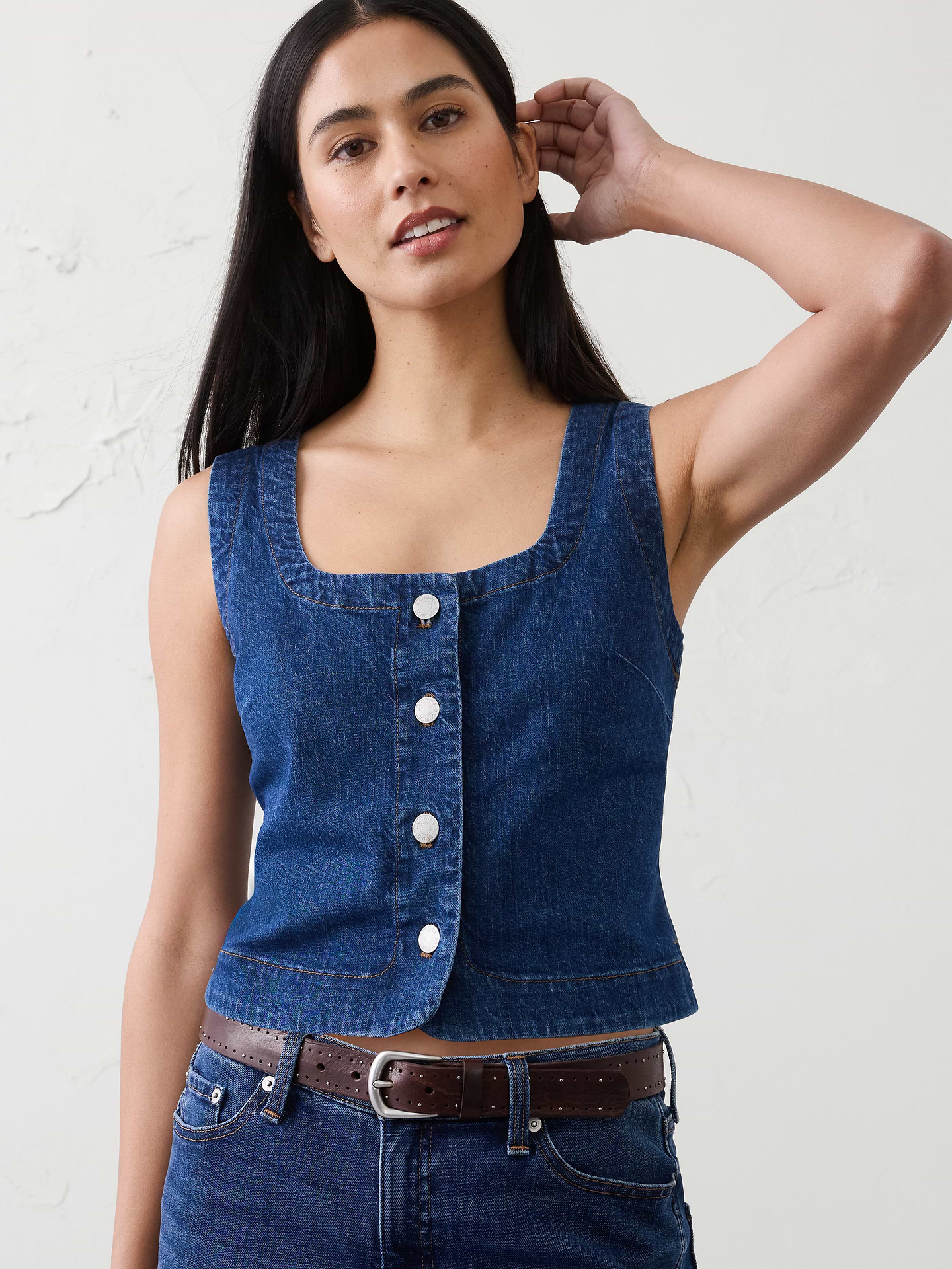 Image number 1 showing, Buttoned Denim Vest