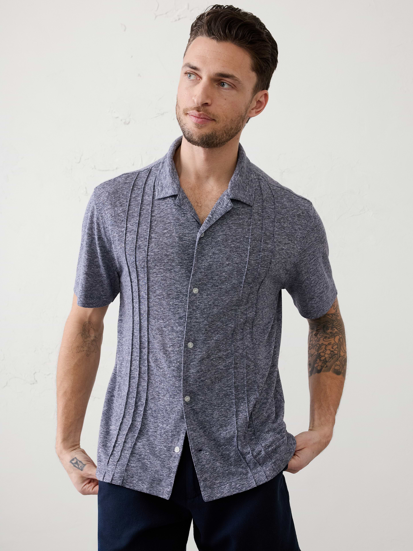 Image number 1 showing, Standard-Fit Linen-Blend Pintuck Polo