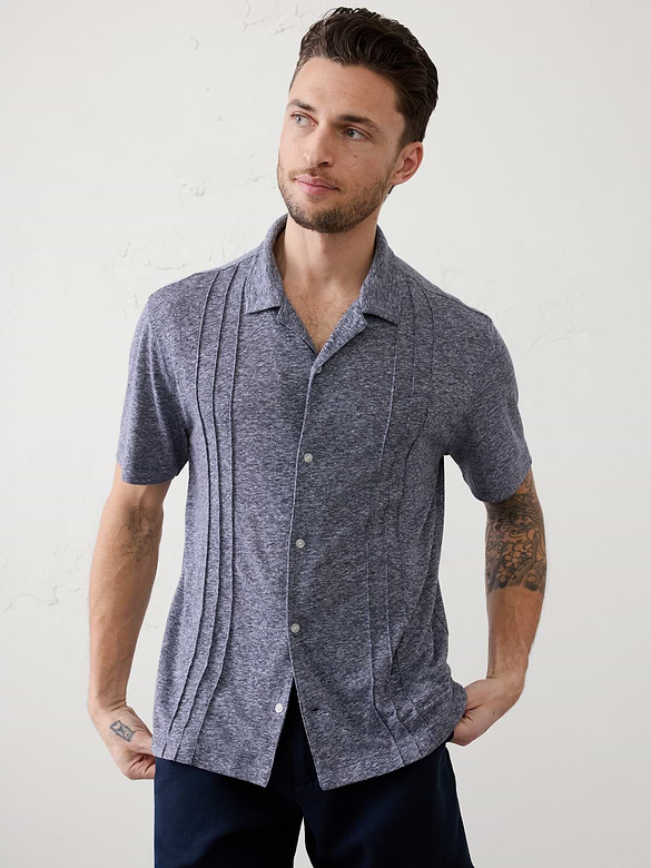 Standard-Fit Linen-Blend Pintuck Polo