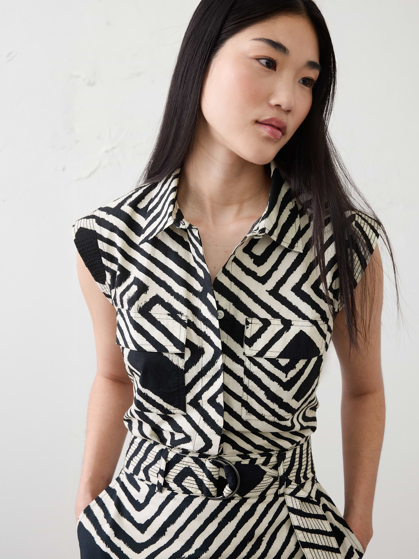 Image number 6 showing, Denim Trapunto Cap-Sleeve Shirt