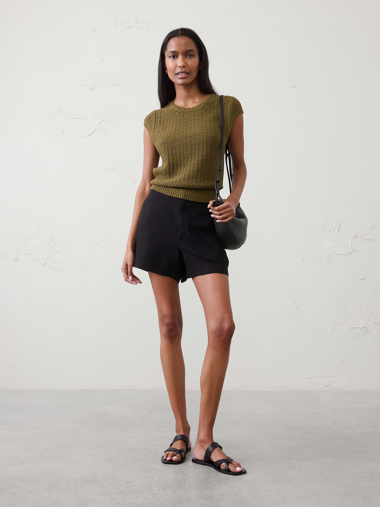 Image number 1 showing, Linen-Blend High-Rise Short