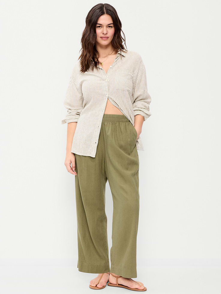 Image number 7 showing, High-Waisted Linen-Blend Straight Ankle Pants