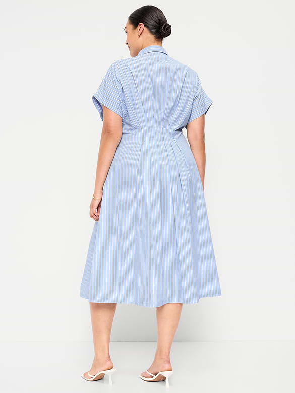 Pintuck-Waist Midi Shirt Dress