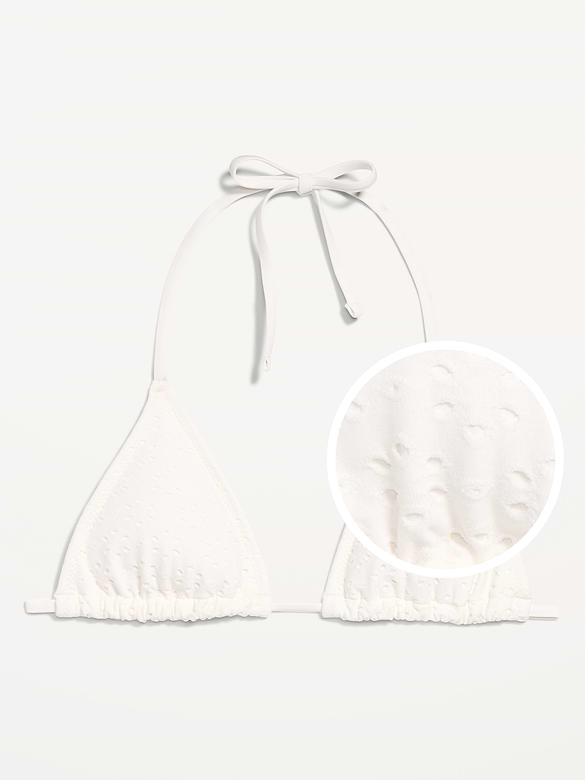 Haut de bikini triangulaire noué en broderie anglaise