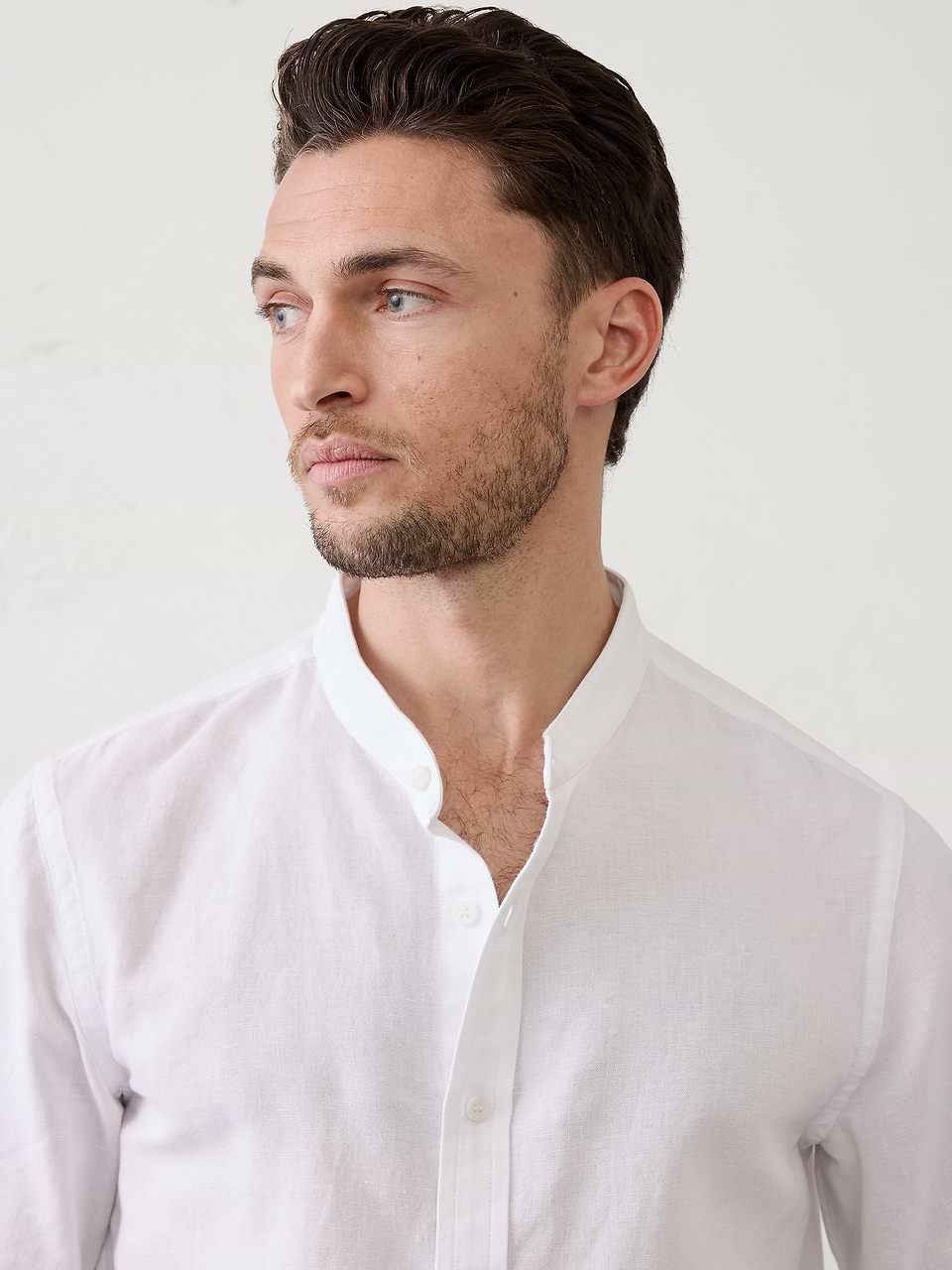 banded collar dress shirts Work Shirt The Territory Ahead Perry Ellis Outlet Mens Banded Collar Shirt in Bright White Men's Slim-Fit Linen-Blend Banded-Collar Shirt
