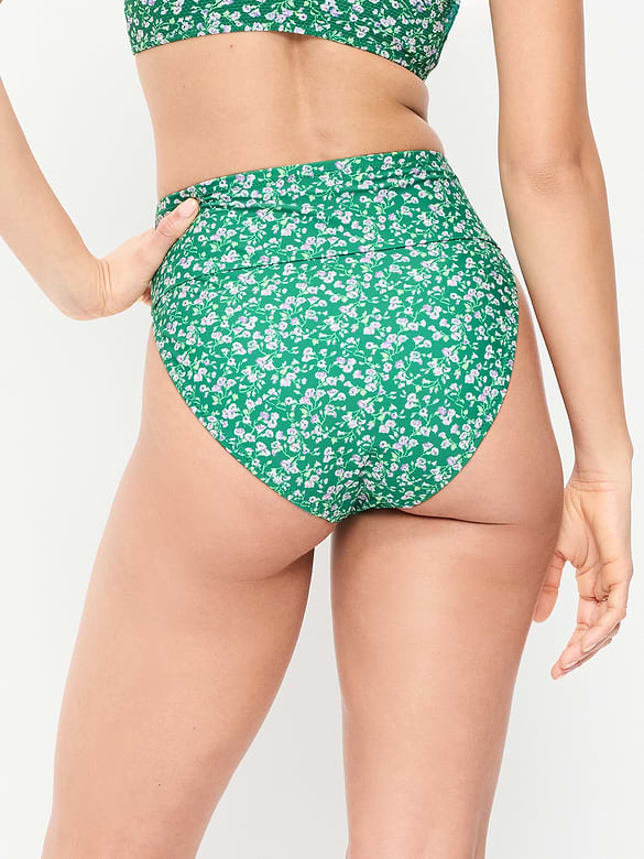 High-Waisted Cinched Bikini Swim Bottoms