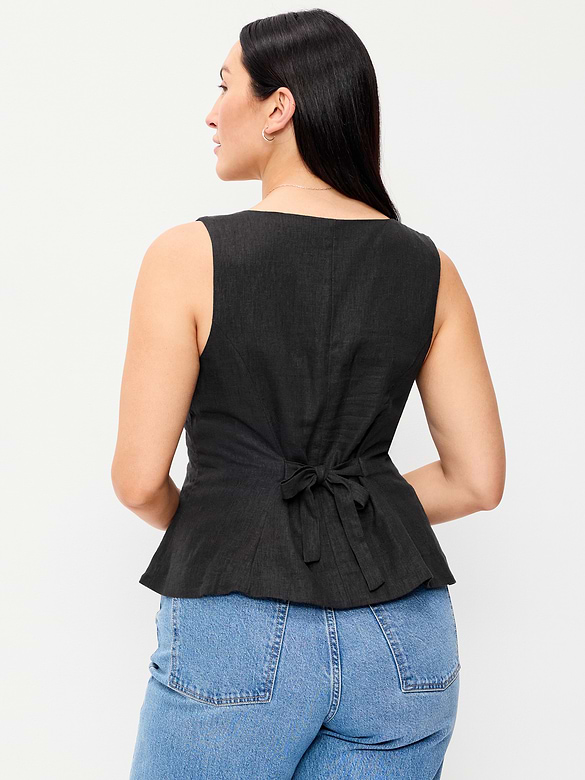 Button-Down Linen Blend Top