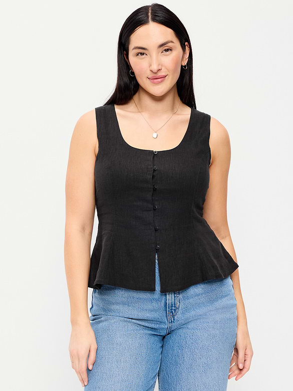 Button-Down Linen Blend Top