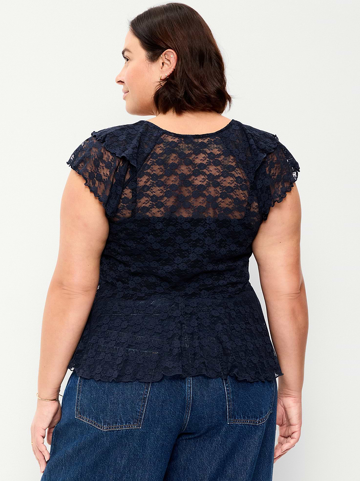Image number 9 showing, Short-Sleeve Open-Front Lace Ruffle Top
