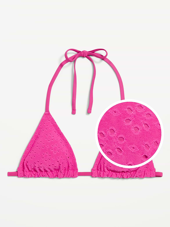 Eyelet Triangle String Bikini Swim Top