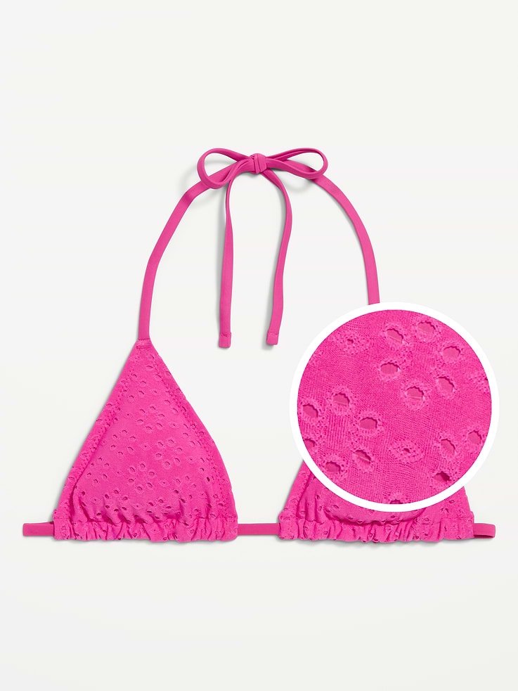 L'image numéro 4 présente Haut de bikini triangulaire noué en broderie anglaise