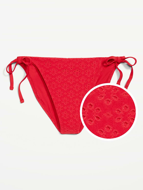 Eyelet String Bikini Swim Bottoms