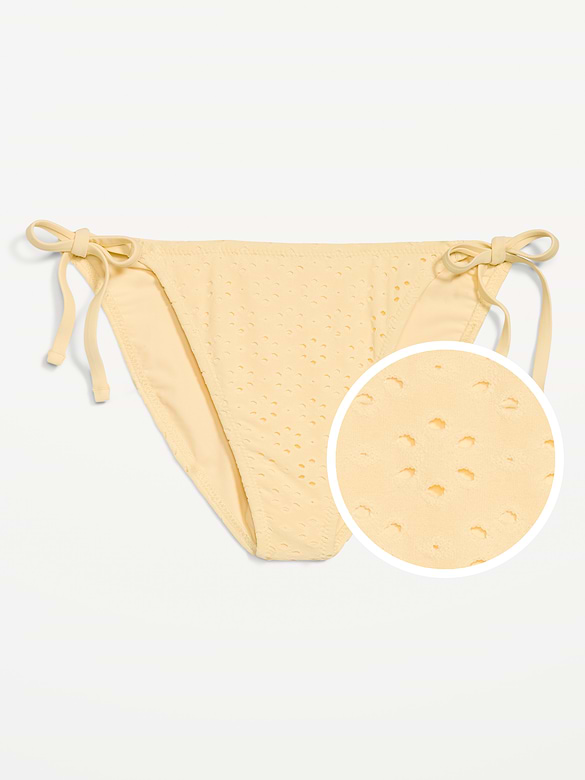 Eyelet String Bikini Swim Bottoms