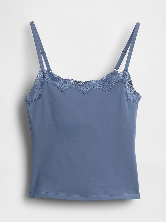 Organic Stretch Cotton Lace-Trim Shelf-Bra Cami