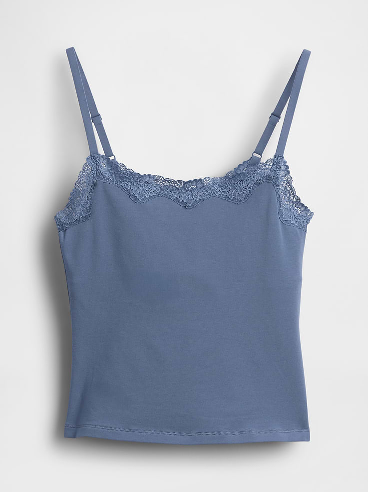 Image number 5 showing, Organic Stretch Cotton Lace-Trim Shelf-Bra Cami