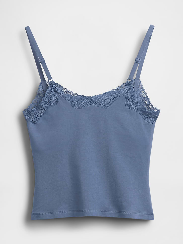 Image number 6 showing, Organic Stretch Cotton Lace-Trim Shelf-Bra Cami