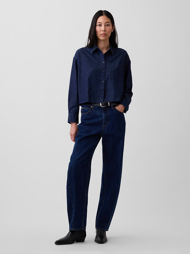 Image number 2 showing, UltraSoft Denim Straight-Hem Crop Shirt