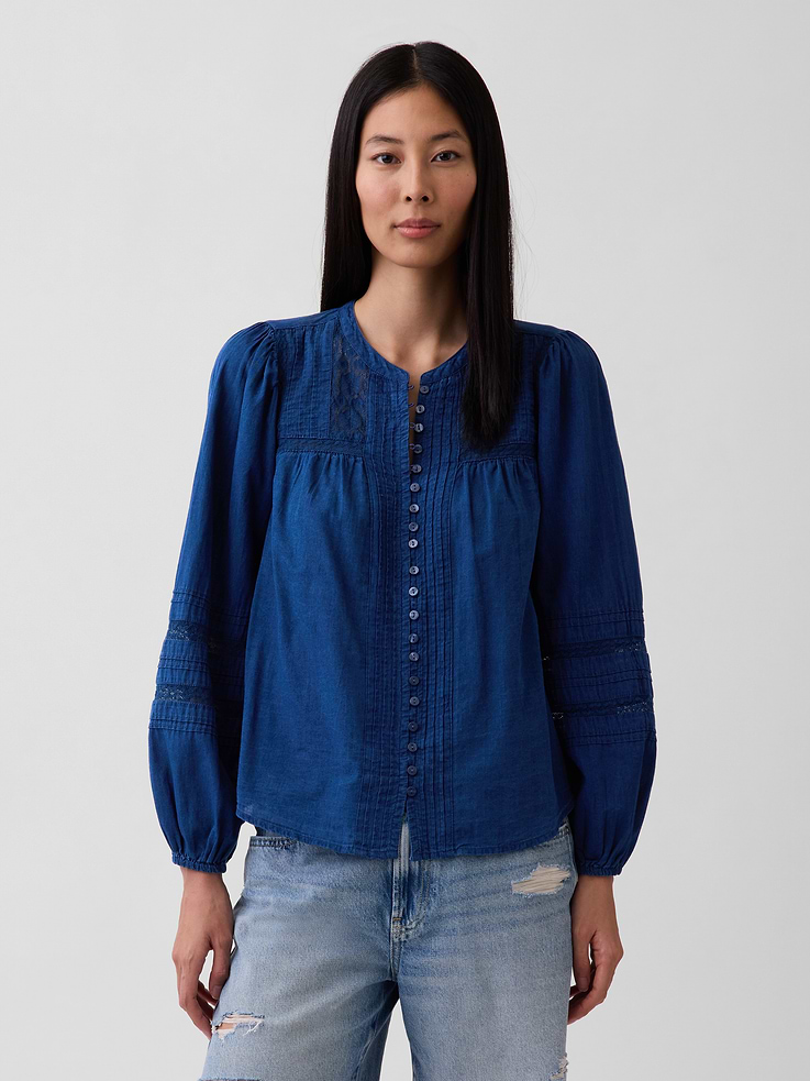 Image number 1 showing, Lace-Trim Pintuck Top