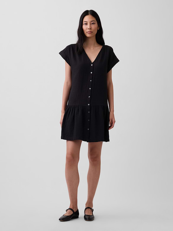 Cotton Gauze Drop-Waist Shirtdress