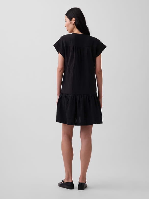 Cotton Gauze Drop-Waist Shirtdress