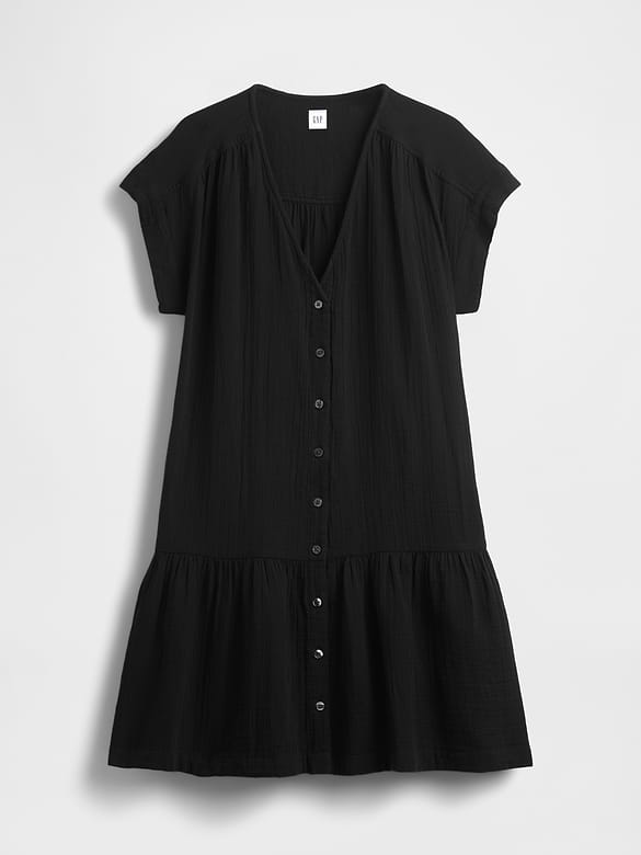 Cotton Gauze Drop-Waist Shirtdress