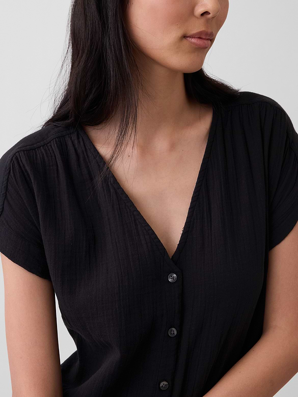 Cotton Gauze Drop-Waist Shirtdress