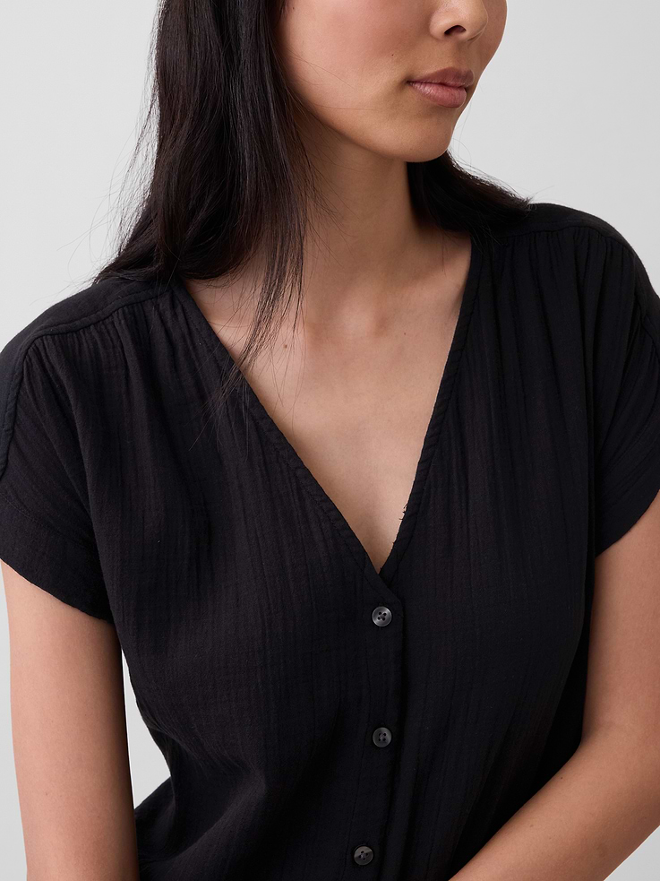 Image number 4 showing, Cotton Gauze Drop-Waist Shirtdress