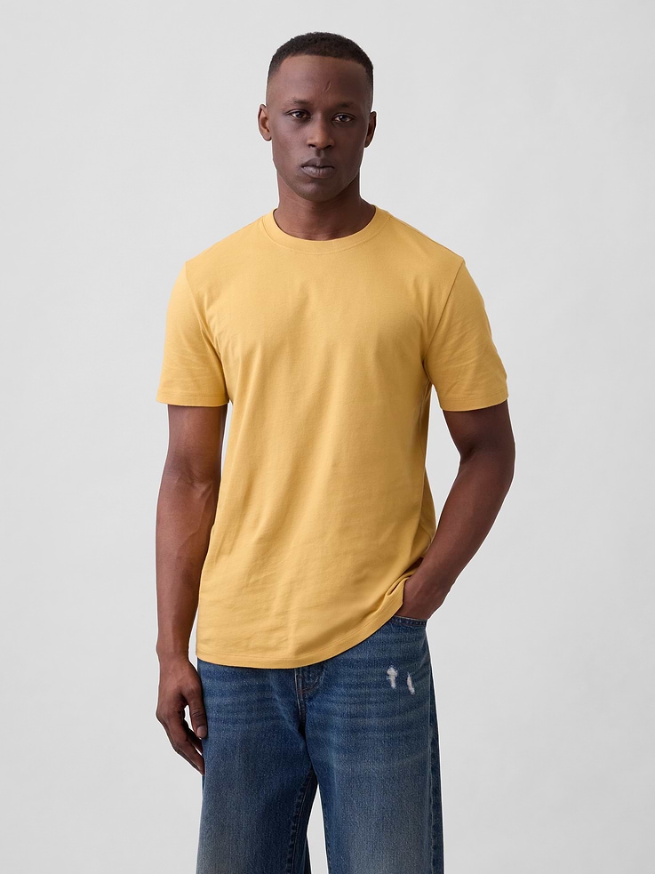 Image 1 of 5, Soft jersey knit., Short sleeves., Crewneck., Note: The dye used in the crafting of this product is prone to crocking, or color transfer. Please avoid contact with light-colored fabric or upholstery., This product was made in a factory that invests in gender equity and women’s empowerment through RISE. Learn more at, Product #797098
