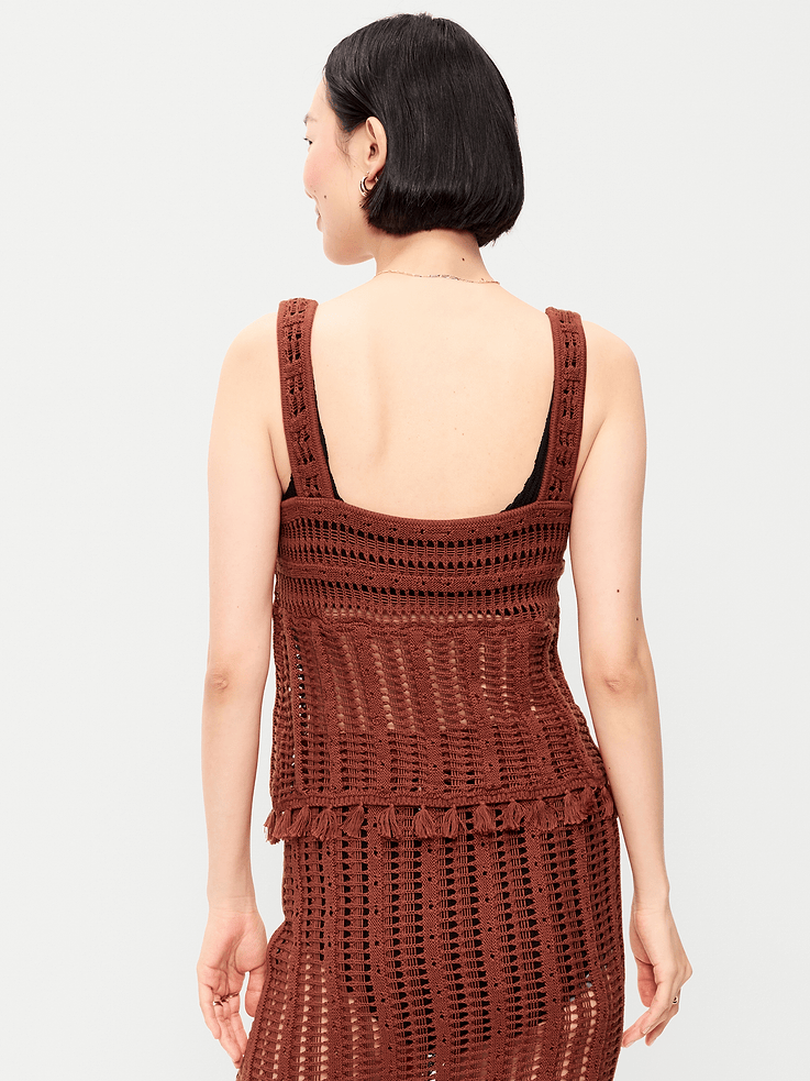 Image number 2 showing, Open-Weave Seaside Cotton Fringe Tank Top
