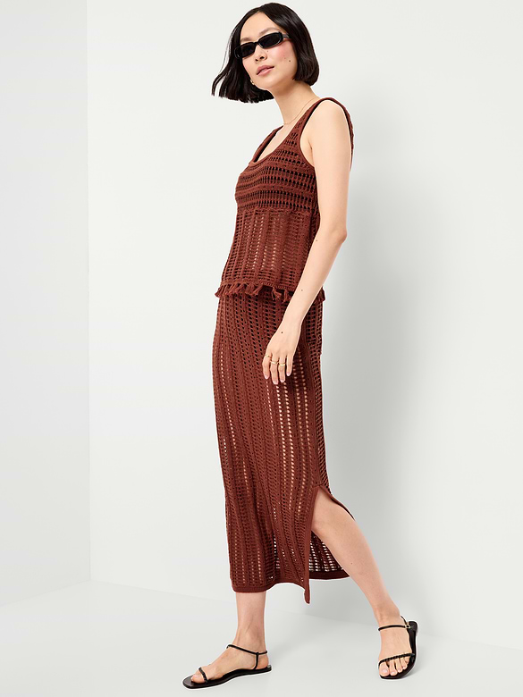 Open-Weave Seaside Cotton Fringe Tank Top