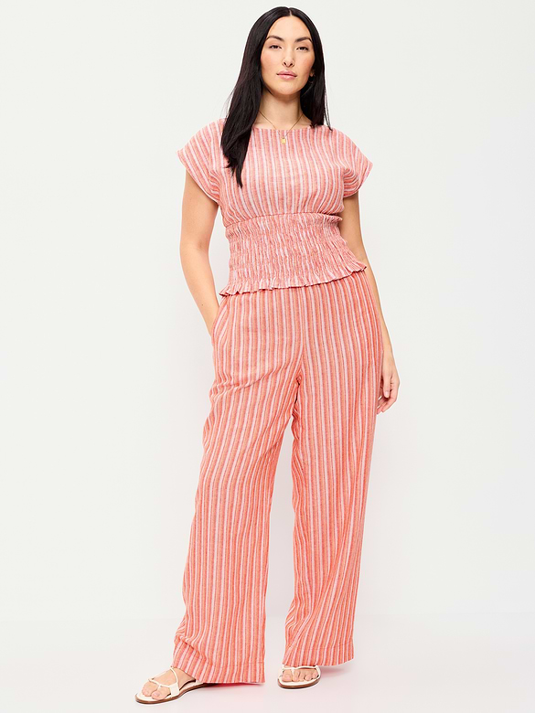 High-Waisted Linen-Blend Super Wide-Leg Pants