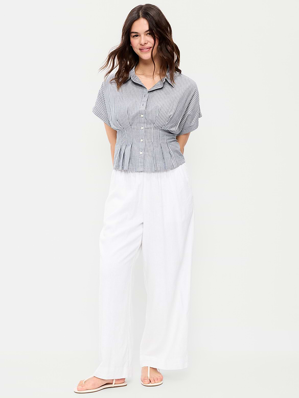 High-Waisted Linen-Blend Super Wide-Leg Pants