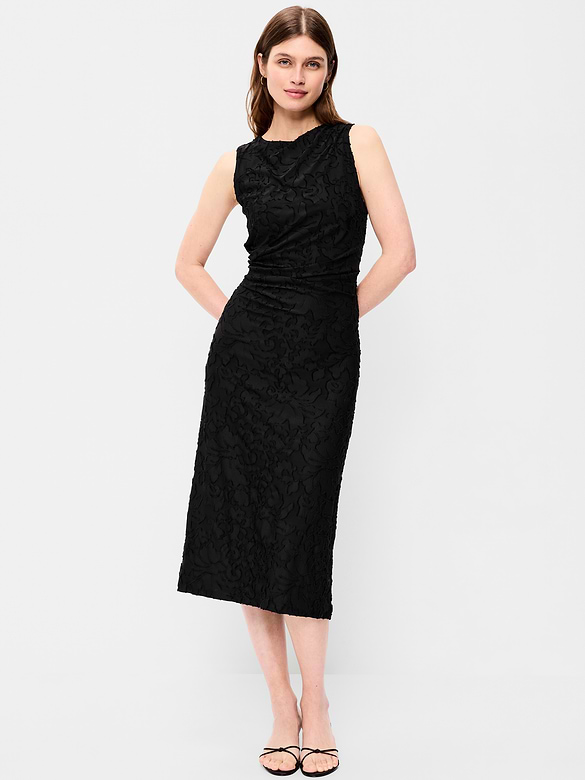 Side-Drape Jersey Jaquard Midi Dress