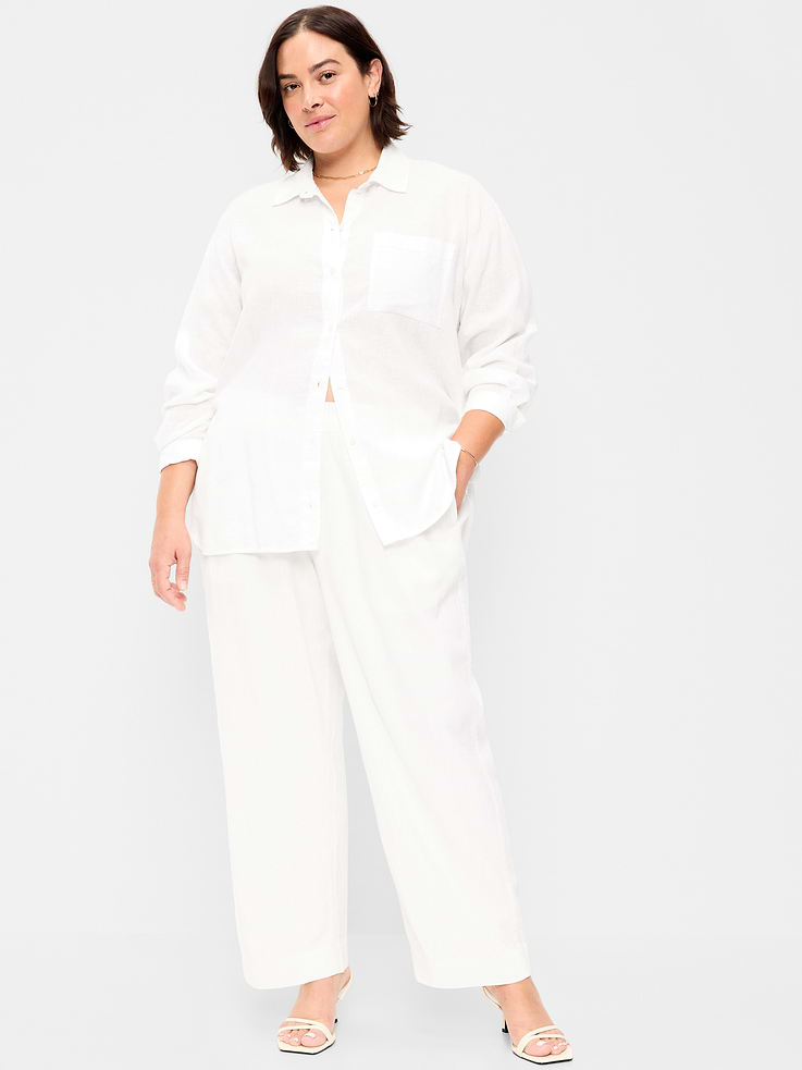Image number 8 showing, High-Waisted Linen-Blend Straight Ankle Pants