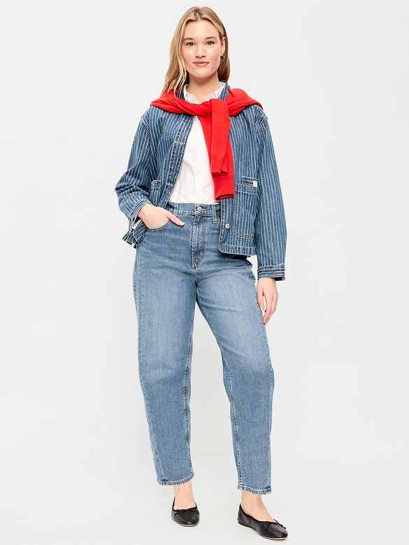 High-Waisted Baggy Barrel Ankle Jeans