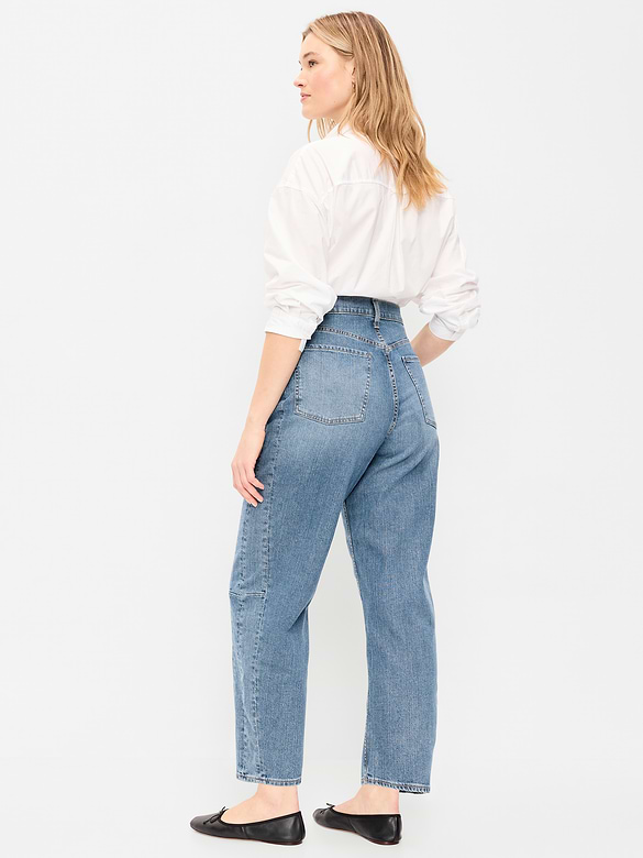 High-Waisted Baggy Barrel Ankle Jeans