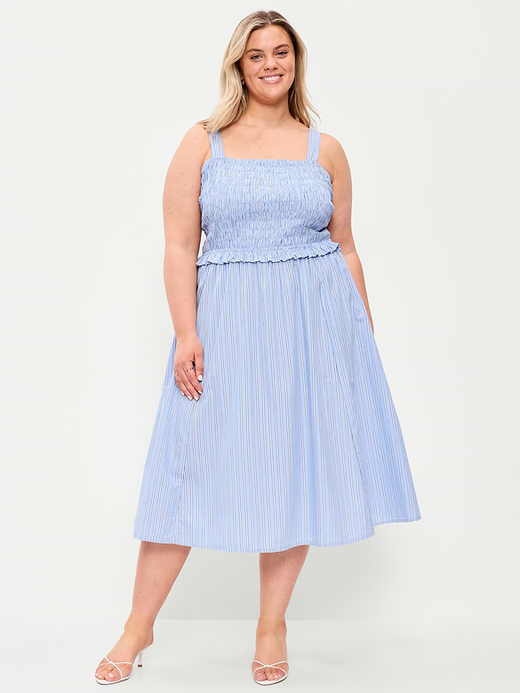 Fit & Flare Smocked-Bodice Midi Dress