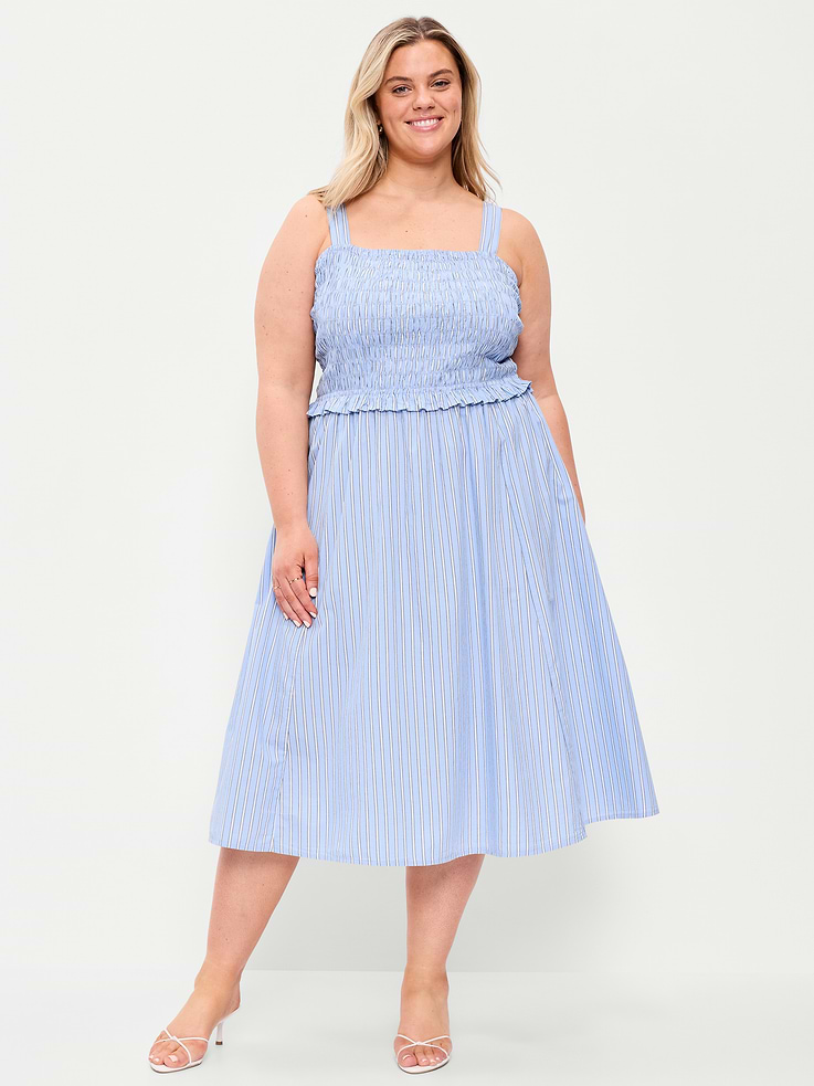 L'image numéro 7 présente Robe mi-longue ajustée et évasée à corsage smocké