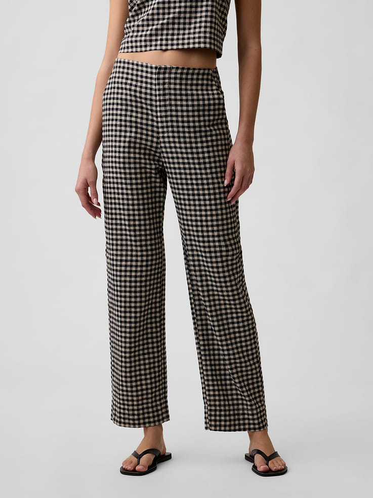 Image number 2 showing, High Rise Linen-Blend Straight Crop Pants
