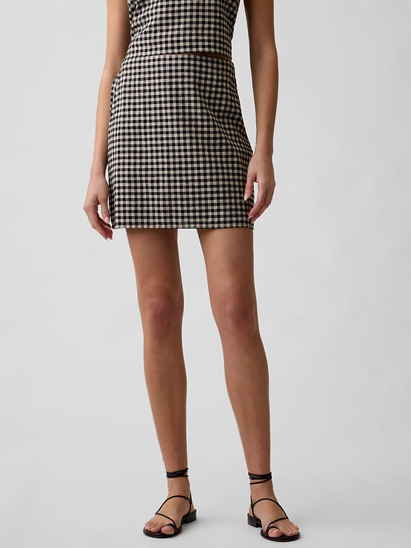 Linen-Blend Pull-On Mini Skirt