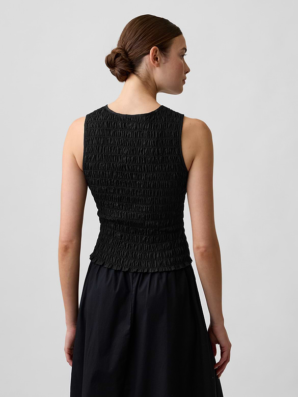 Smocked Sleeveless Boatneck Top