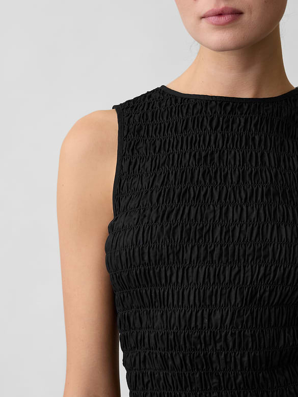 Smocked Sleeveless Boatneck Top