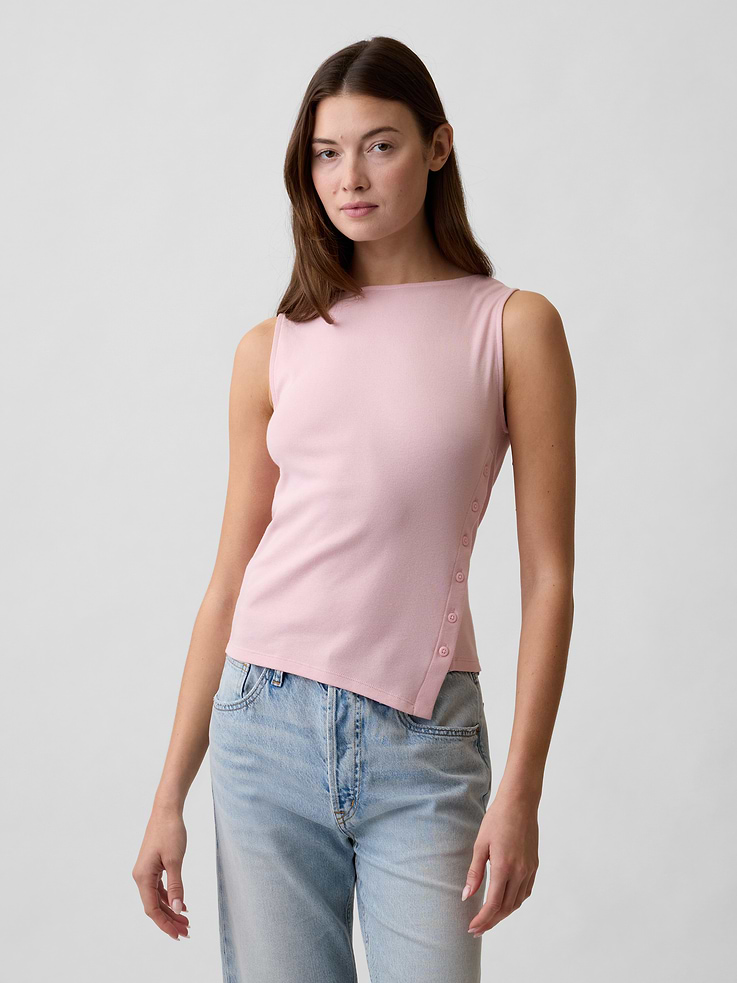Image number 1 showing, Modern Ribbed Asymmetrical Button-Side Top