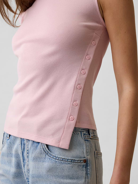 Modern Ribbed Asymmetrical Button-Side Top