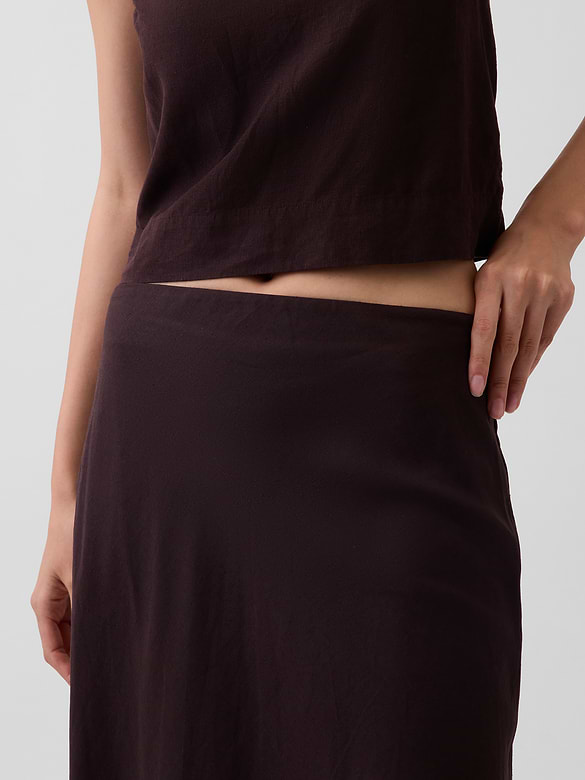 Linen-Blend Maxi Slip Skirt