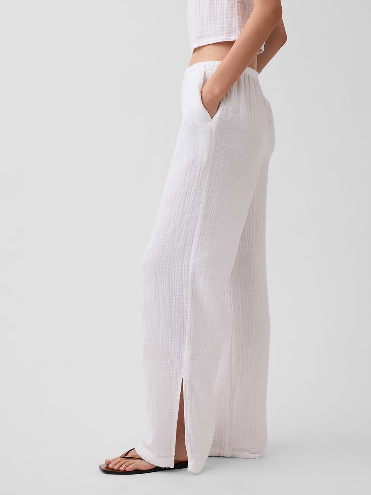 Image number 3 showing, Cotton Gauze Easy Split-Hem Pants
