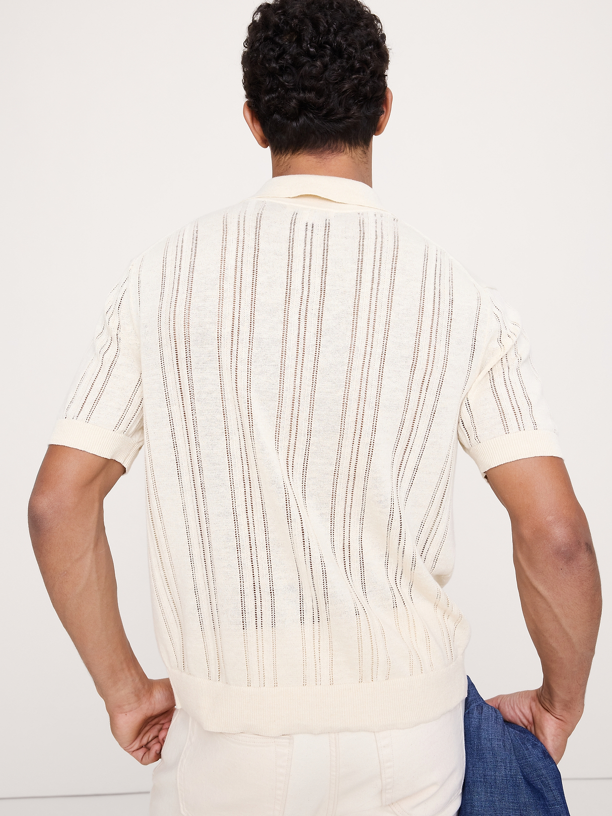Linen-Cotton Textured Polo Cardigan | Banana Republic