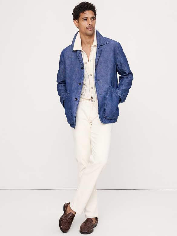 Linen-Cotton Textured Polo Cardigan