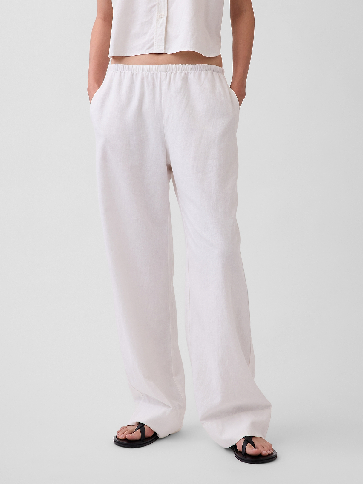 Linen-Blend Easy Wide-Leg Pants | Gap